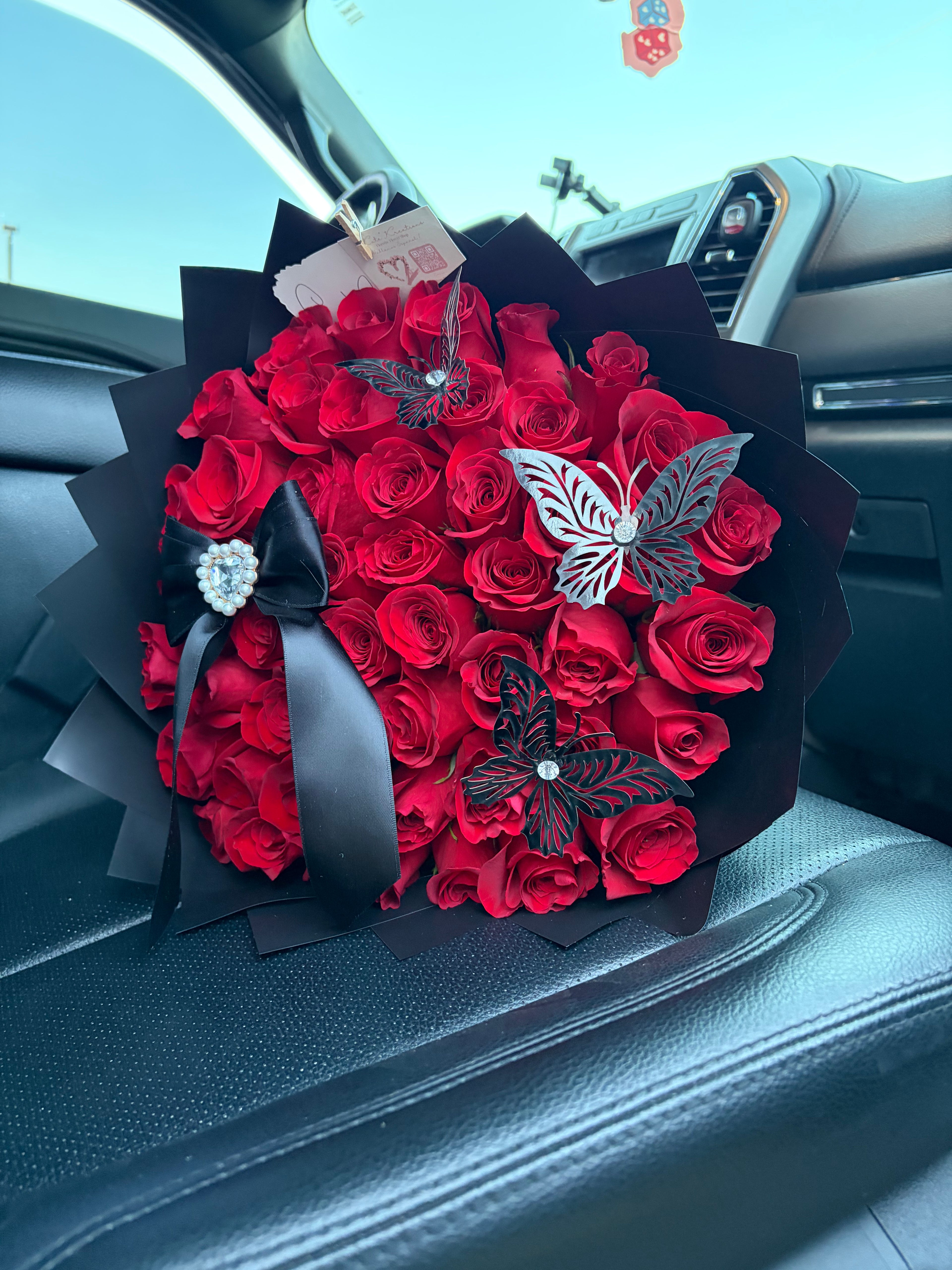 Red Roses with bow & butterflies ✨